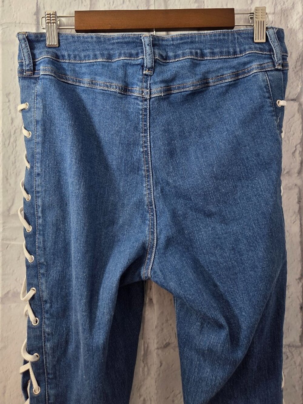 Rue 21 Size 12 Stretch High Rise Rope Lace Up Skinny Leg Denim Jeggings - Picture 6 of 11